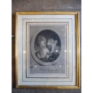18th Century Engraving After Fragonard "the Dangerous Kiss" Framed