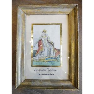 Enhanced Engraving From The Early 19th Century "empress Josephine In Coronation Costume"