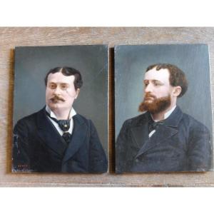 Pair Of Portraits Of Men Signed Hénot, 19th Century  