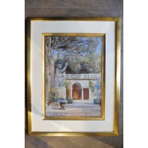 Watercolor Signed Laure Brouardel "villa Medici Rome" 