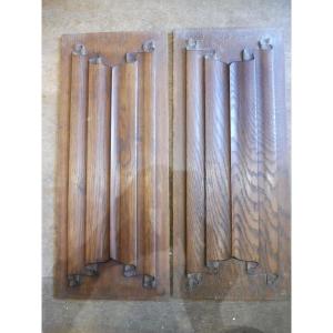 Pairs Of Woodwork Panels, 19th Century Oak Napkin Folds