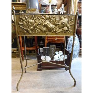 19th Century Embossed Copper Planter Decorated With Weapons Trophies