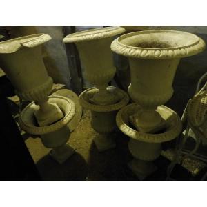 Set Of Six 19th Century Cast Iron Garden Vases  