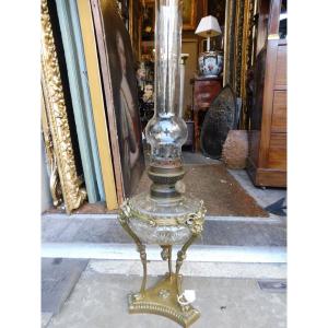 19th Century Crystal And Bronze Oil Lamp 