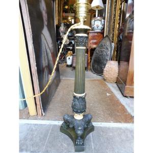 Neoclassical Patinated And Gilded Bronze Lamp Base, 19th Century
