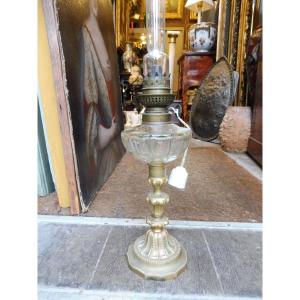 19th Century Bronze And Crystal Oil Lamp