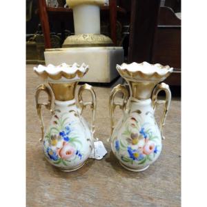Pair Of Small Paris Porcelain Vases, Second Empire Period 