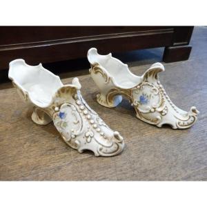 Pair Of Porcelain Shoes, Circa 1900