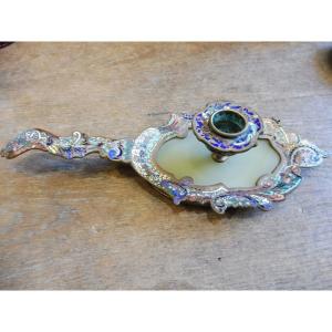 19th Century Cloisonné Enamel And Onyx Hand Candlestick 