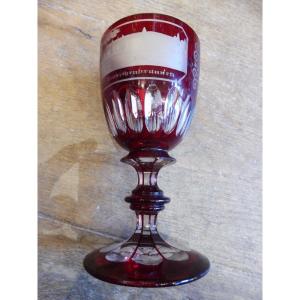 Bohemian Crystal Stemmed Glass With A Garnet Base  