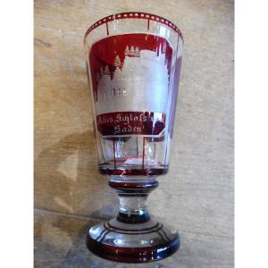 Bohemian Crystal Glass With Engraved Garnet Background, 19th Century