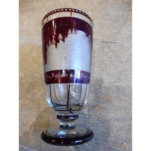 Bohemian Crystal Glass With Engraved Garnet Background, 19th Century