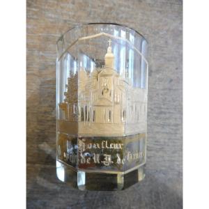 19th Century Engraved And Gilded Crystal Glass "souvenir Of Our Lady Of Grace Of Honfleur"