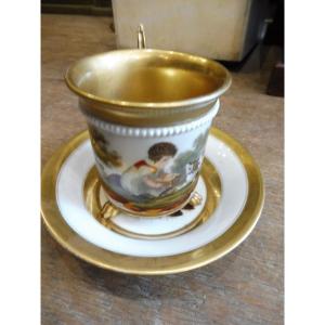 Empire Style Porcelain Cup And Saucer From Paris  
