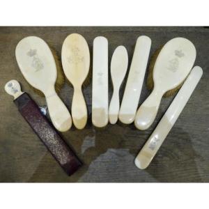 Ivory Toilet Set Engraved With A Princely Monogram, 19th Century