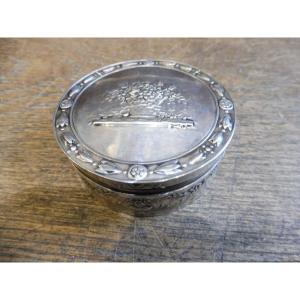 19th Century Round Silver Box With Repoussé Decoration And Floral Design