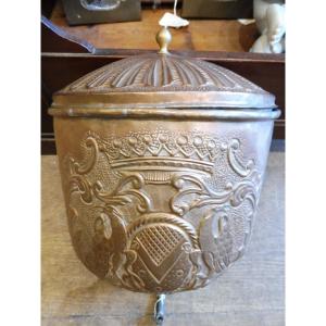 Repoussé Copper Fountain Body Decorated With A Coat Of Arms, 19th Century