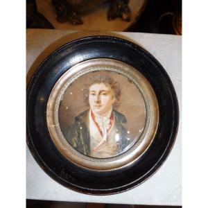 Round Miniature, Late 18th Century, "portrait Of A Man"