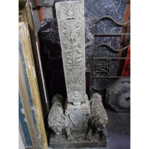 A Carved Stone Pedestal Depicting Two Lions Flanking A Shield, In The Renaissance Style.  