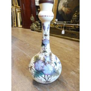 Opaline Glass Soliflore Vase With Pronounced Floral Decoration, 1900 