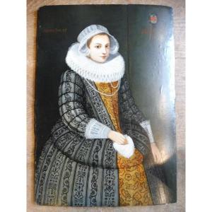 Oil On Panel, 17th Century, "portrait Of A Lady With A Strawberry"  