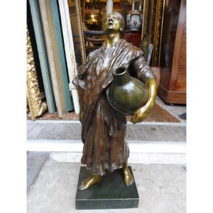 Bronze Sculpture With Three Patinas, Signed Strasser, "the Egyptian Water Carrier"  