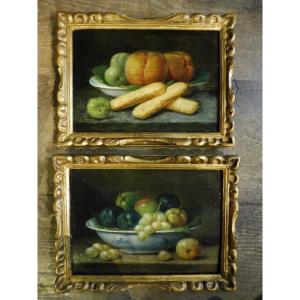 Pair Of Hsp Paintings Circa 1900 "still Lifes With Fruit"  
