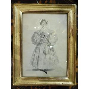 Engraving After Achille Déveria, "elegant," 19th Century  