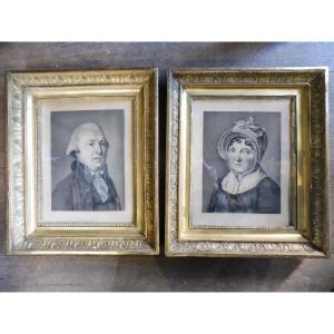 Pair Of Drawings After Boilly, "portraits Of A Couple," Early 19th Century 