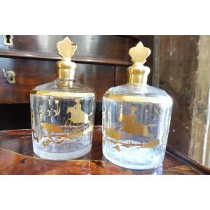 Pair Of 18th-century Gilt Crystal Bottles With Hunting Decoration 