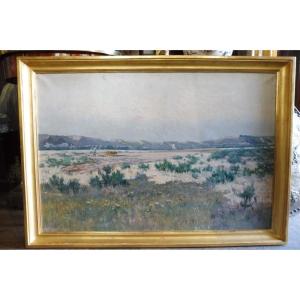 Oil On Canvas Signed Louis Le Poittevin "plowing Near La Roche Guyon"