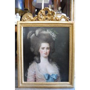 Oil On Canvas By Lemonnier "portrait Of Lady Louis XVI"