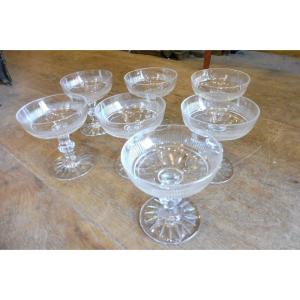 Set Of Seven Crystal Champagne Coupes Circa 1830