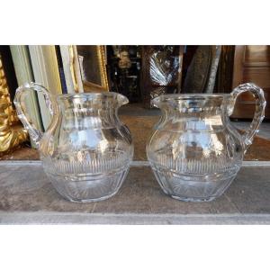 Pair Of Saint Louis Crystal Pitchers  