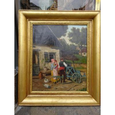 Oil On Canvas Of The 19 Century "the Grinder"