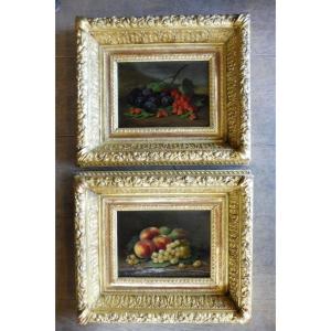 Pair Of Fruit Still Lifes In Late 19th Century Frames