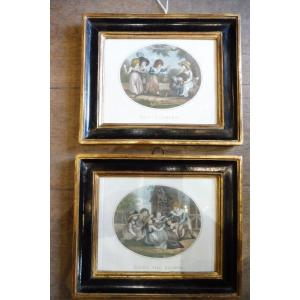 Pair Of Early 19th Century English Color Engravings In Original Frames