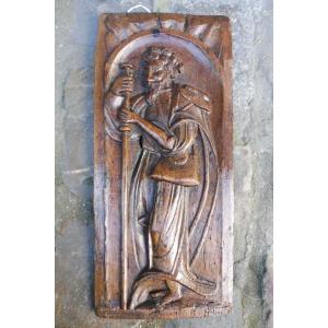 Oak Panel Carved With A Pilgrim, Renaissance