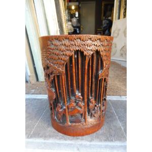 Finely Carved Bamboo Bitong, China 19th Century