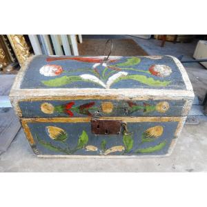 19th Century Normandy Polychrome Wooden Trunk
