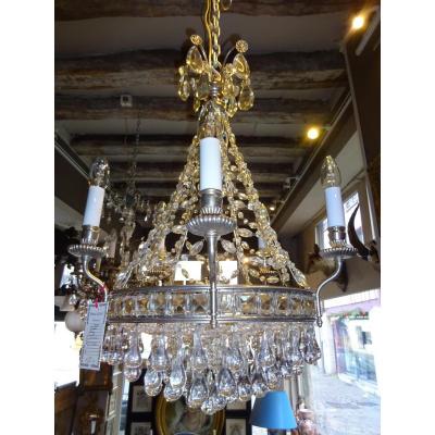 Chandelier In Silver Bronze And Crystal