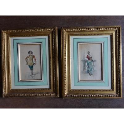 Pair Of Watercolors Signed German Valdecara