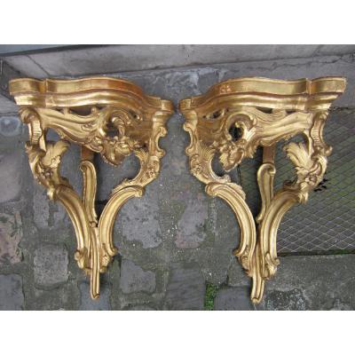 Consoles Pair Of Carved Wood And Gold Roman XVIII Eme