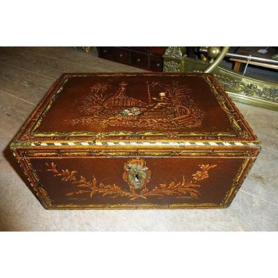 Box In Gold Lacquered Wood And Aventurine 18 Eme