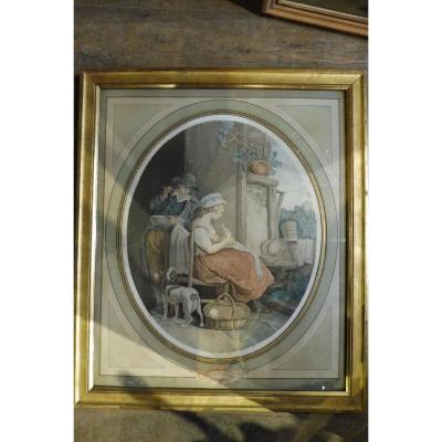 English Color 18 Century Engraving