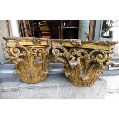 Pair Of Gilded Wood Capitals