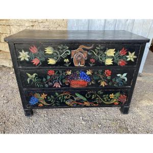 Black Lacquered Wood Chest Of Drawers
