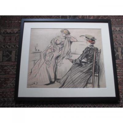 Jeanniot Pierre-georges (1848-1934) Drawing "the Friends"