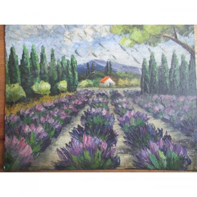 Agostini Max (1914-1997) Field Of Lavender Oil On Panel