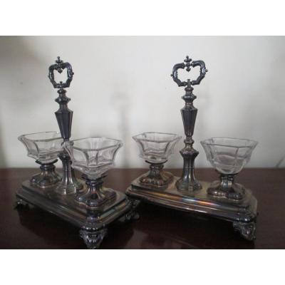 PAIRE  DE  SALIÈRES  EN  ARGENT  ET  CRISTAL  XIX°